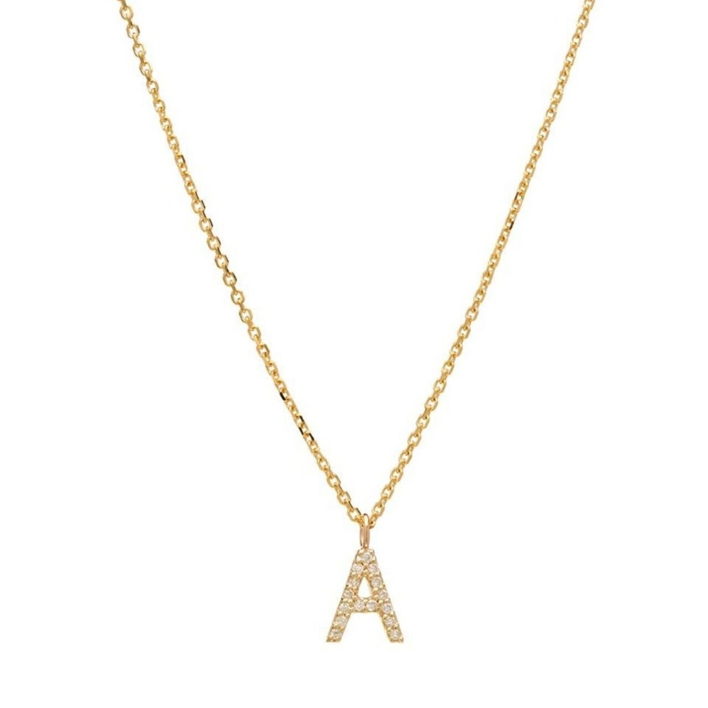 Letter A Pendant Necklace, Silver 925, Gold color, 16" + 2"